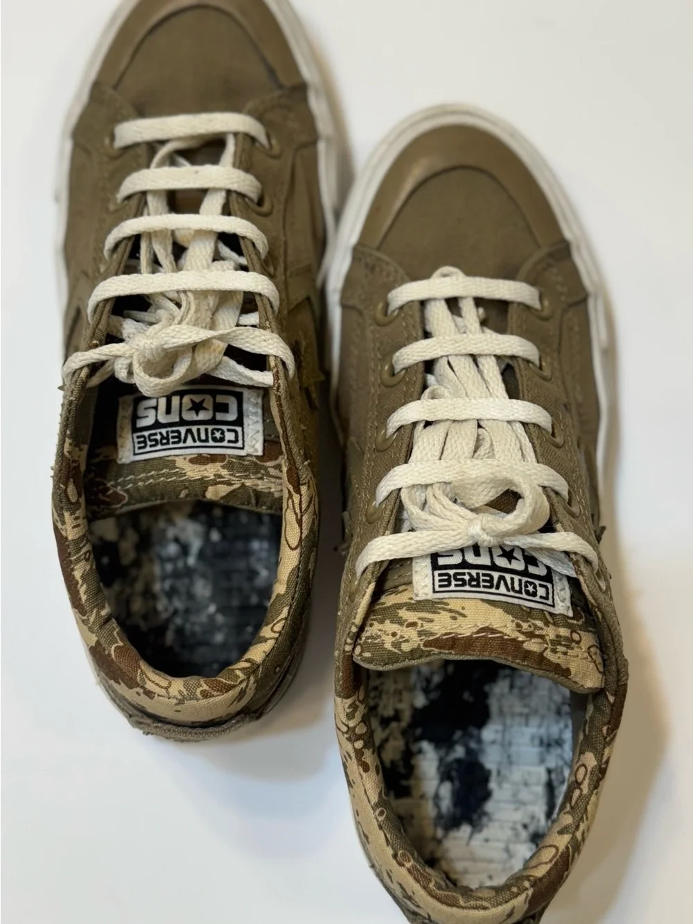 Converse Low-Top Canvas Sneakers in Olive/Tan with Camouflage Trim